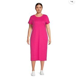 Terra & Sky T-Shirt Dress Plus Size 0X 14W Hot Pink Ribbed Lettuce Edge Midi